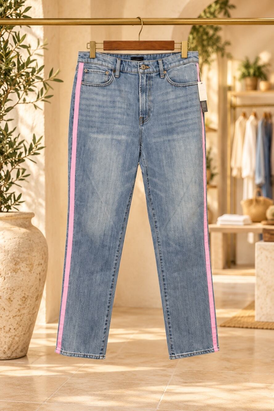 Talbots Modern Ankle Jeans Size 12 NWT High Rise Pink Side Stripe Casual Preppy